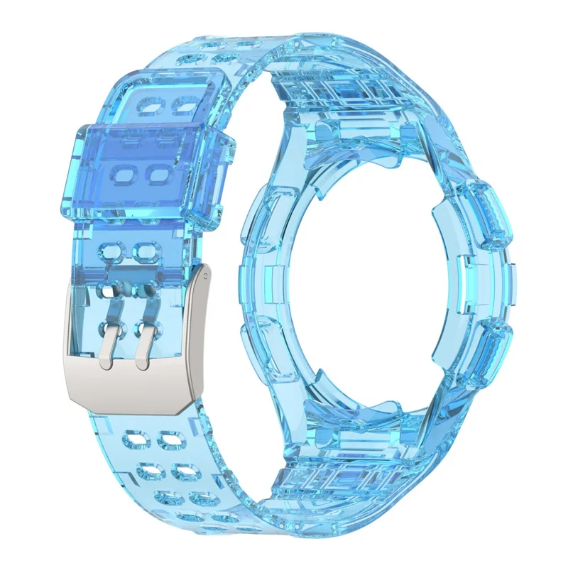 For Samsung Galaxy Watch4 Classic 46mm Silicone Watch Band Ajustable Strap with Integrated Watch Case - Transparent Blue