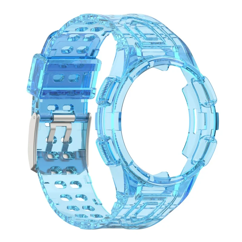 For Samsung Galaxy Watch4 Classic 46mm Silicone Watch Band Ajustable Strap with Integrated Watch Case - Transparent Blue