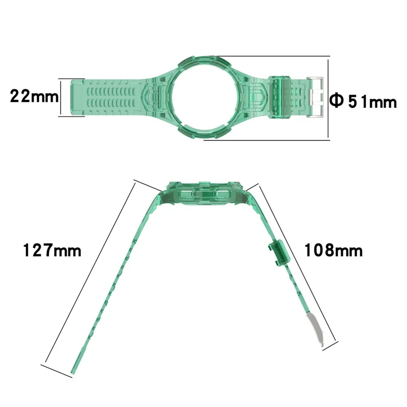 For Samsung Galaxy Watch4 Classic 46mm Silicone Watch Band Ajustable Strap with Integrated Watch Case - Transparent Blue