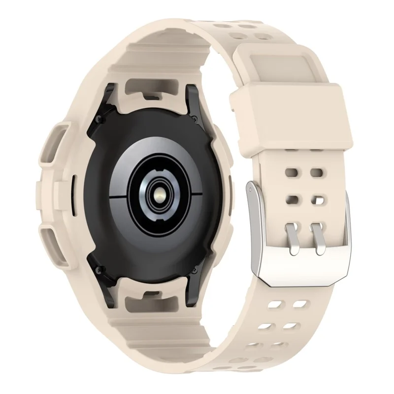 For Samsung Galaxy Watch4 Classic 46mm Silicone Watch Band Ajustable Strap with Integrated Watch Case - Ivory White