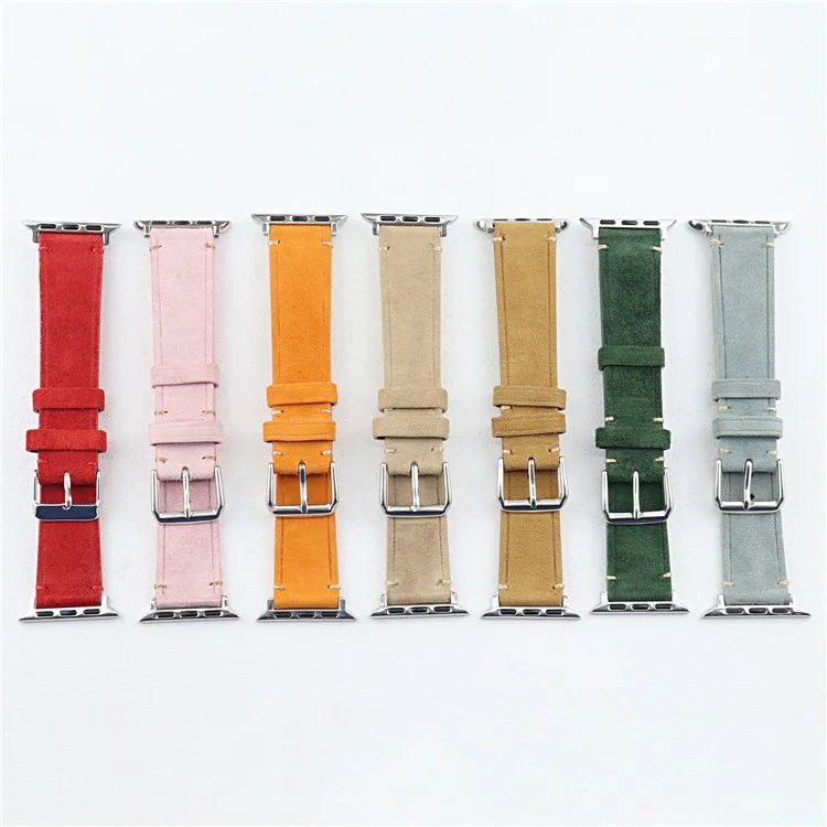 For Apple Watch Series 10 46mm / Ultra 2 Ultra 49mm /  Series 9 8 7 45mm / 6 5 4 SE (2023) SE (2022) SE 44mm / 3 2 1 42mm Textured Leather Watch Bands - Red