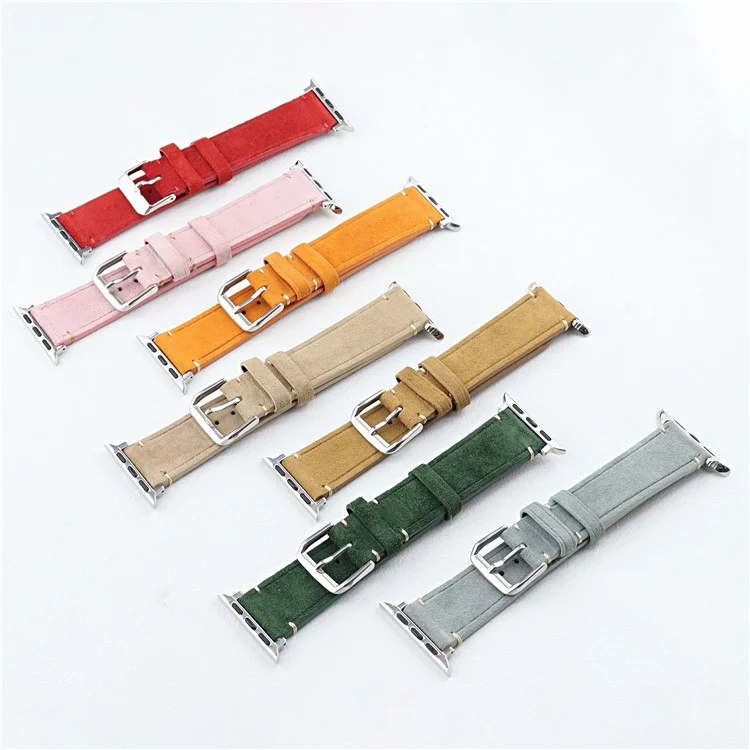 For Apple Watch Series 10 46mm / Ultra 2 Ultra 49mm /  Series 9 8 7 45mm / 6 5 4 SE (2023) SE (2022) SE 44mm / 3 2 1 42mm Textured Leather Watch Bands - Red