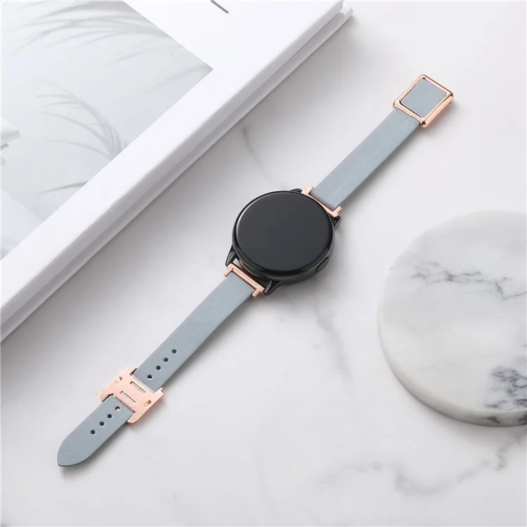 Для Samsung Galaxy Watch6 Classic 47мм 43мм Ремешок для часов 20мм Кожаный ремешок с магнитной складной пряжкой - Льняной синий / Розовое золото пряжка