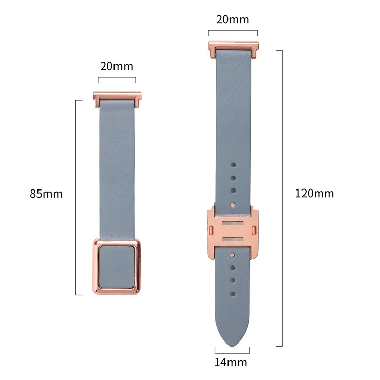 Для Samsung Galaxy Watch6 Classic 47мм 43мм Ремешок для часов 20мм Кожаный ремешок с магнитной складной пряжкой - Льняной синий / Розовое золото пряжка