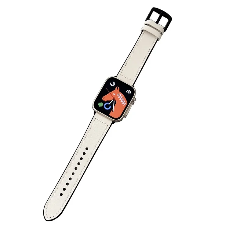 Watch Strap for Apple Watch Series 10 42mm / 9 8 7 41mm / SE (2023) SE (2022) SE 6 5 4 40mm / 3 2 1 38mm Genuine Cow Leather Silicone Band - White