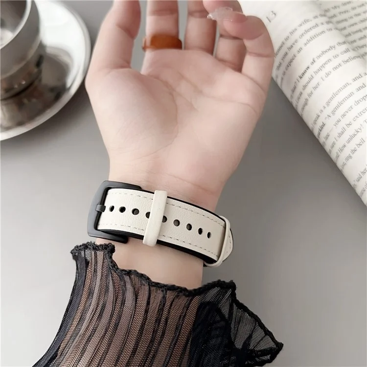 Watch Strap for Apple Watch Series 10 42mm / 9 8 7 41mm / SE (2023) SE (2022) SE 6 5 4 40mm / 3 2 1 38mm Genuine Cow Leather Silicone Band - White