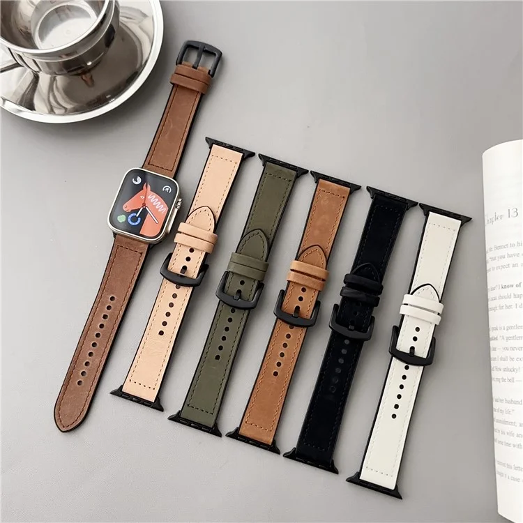 Watch Strap for Apple Watch Series 10 42mm / 9 8 7 41mm / SE (2023) SE (2022) SE 6 5 4 40mm / 3 2 1 38mm Genuine Cow Leather Silicone Band - White