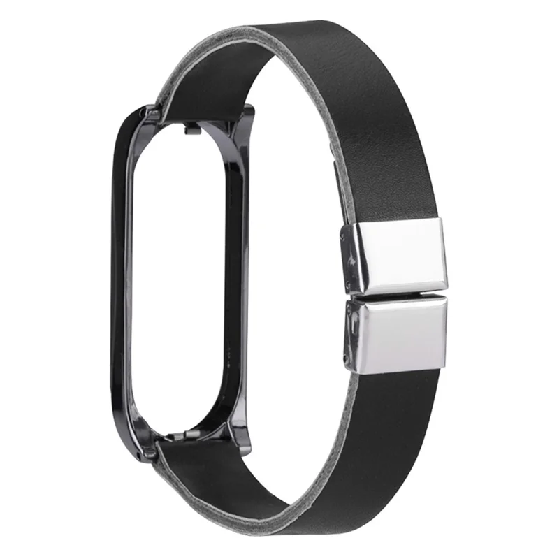 For Xiaomi Mi Band 7 / Band 7 NFC Leather Watch Strap with Watch Case - Black Strap / Black Frame