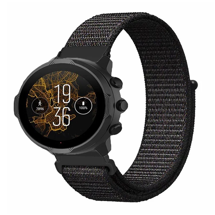 For Suunto Spartan Sport Wrist HR Baro / Suunto 7 Strap 24mm Nylon Sport Loop Watch Bands - Black