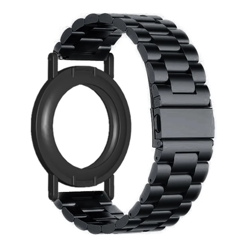 For AirTag Bracelet 3-Bead Steel Wrist Strap with PC Frame Holder - Black