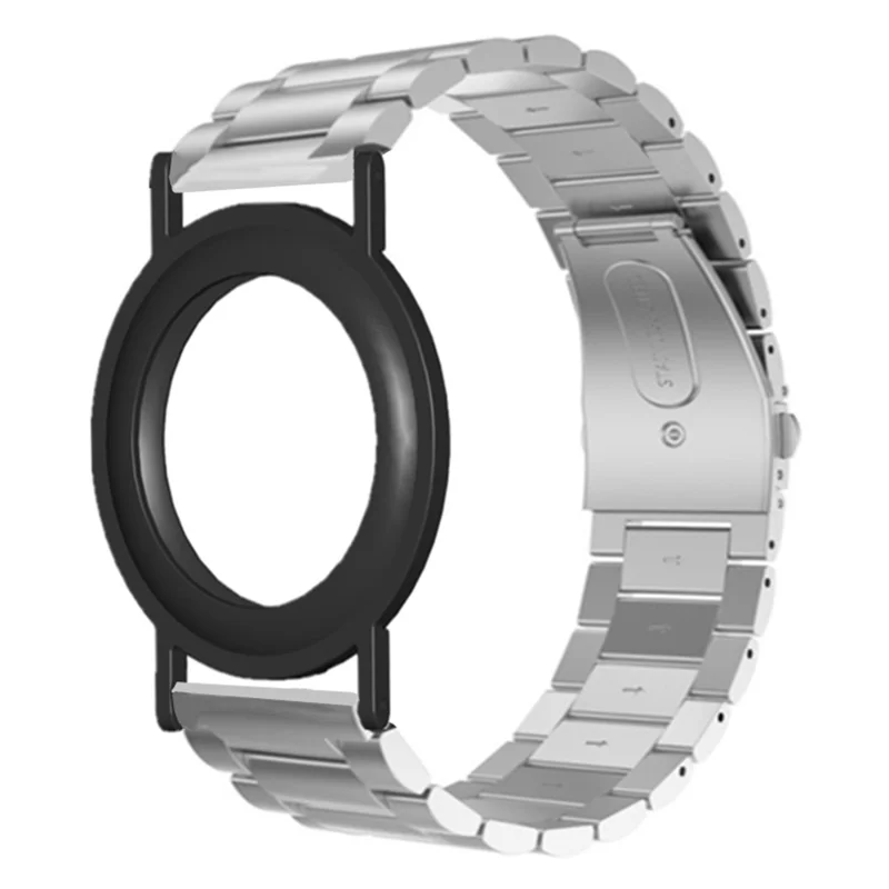 For AirTag Bracelet 3-Bead Steel Wrist Strap with PC Frame Holder - Silver