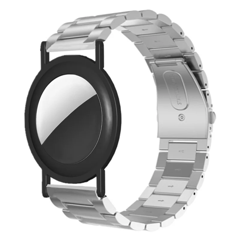 For AirTag Bracelet 3-Bead Steel Wrist Strap with PC Frame Holder - Silver