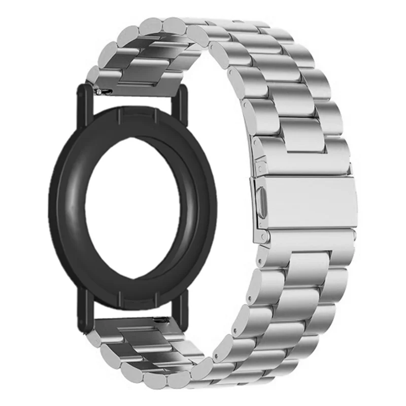 For AirTag Bracelet 3-Bead Steel Wrist Strap with PC Frame Holder - Silver