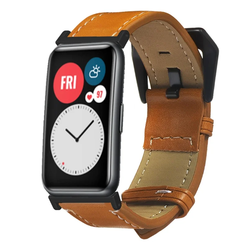 For Huawei Watch Fit / Watch Fit Special Edition Strap Genuine Cow Leather Retro Watch Band - Brown