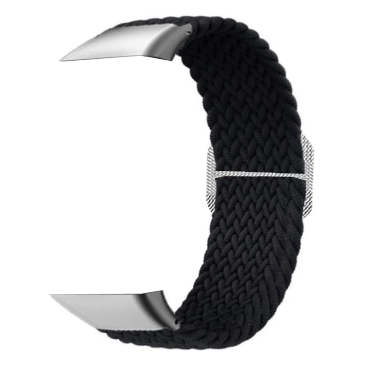 Para Oppo Watch Free Replacement Strap Trançado Elástico Tecido Banda de Relógio com Conector de Prata - Preto