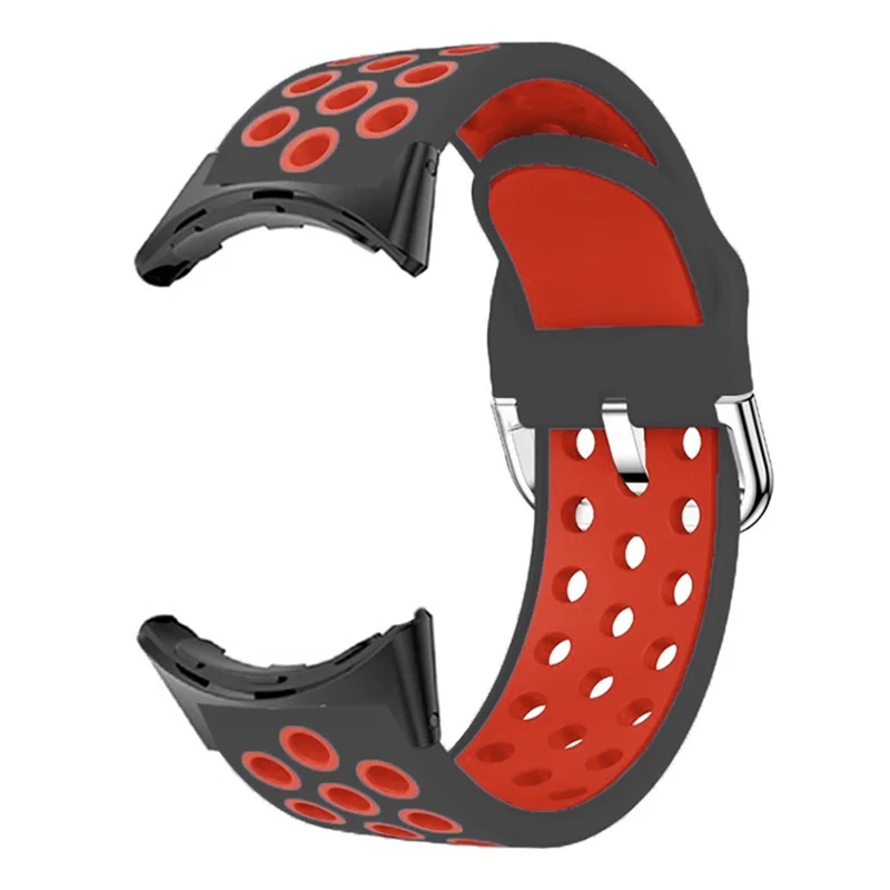 Voor Google Pixel Watch 3 41mm / Watch 2 / Pixel Watch Siliconen Band Dubbele Kleur Ademende Horlogebanden - Zwart+Rood