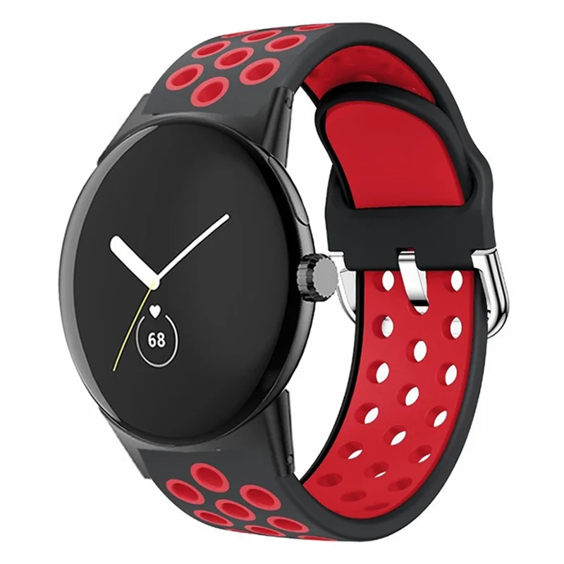 Voor Google Pixel Watch 3 41mm / Watch 2 / Pixel Watch Siliconen Band Dubbele Kleur Ademende Horlogebanden - Zwart+Rood