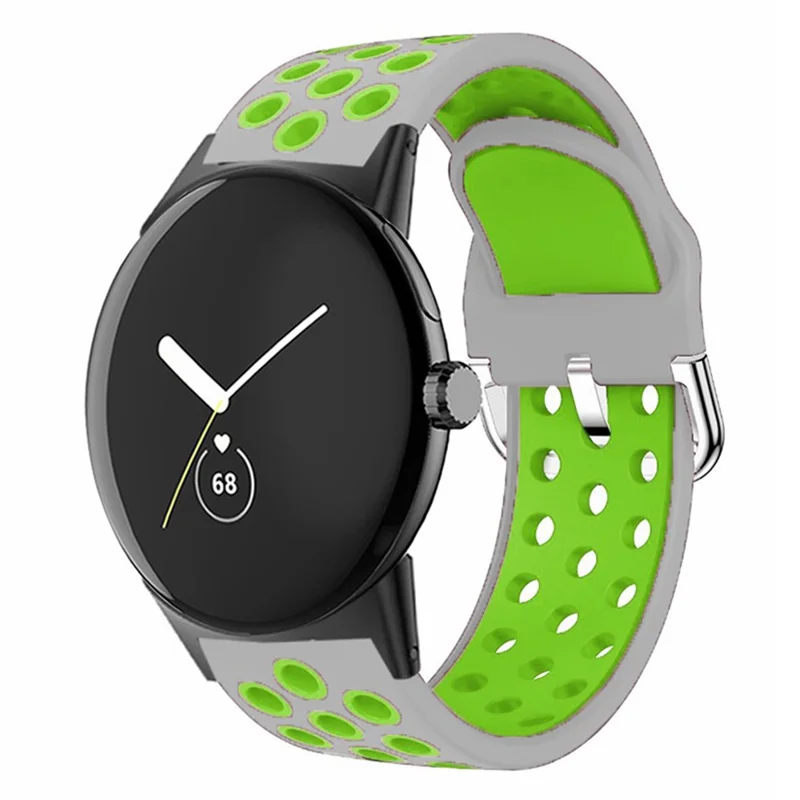 For Google Pixel Watch 3 41mm / Watch 2 / Pixel Watch Silicone Strap Dual Color Breathable Watch Bands - Grey+Green