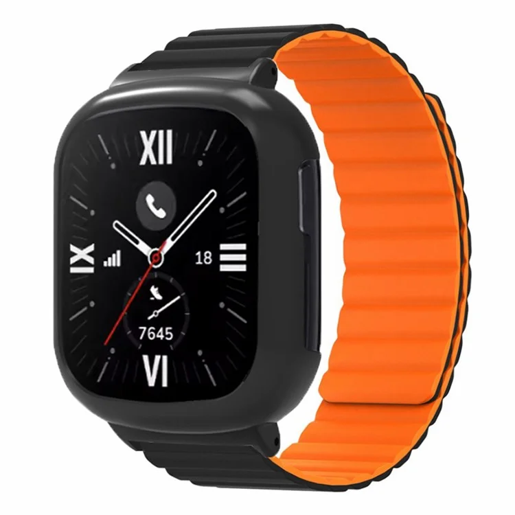 For Honor Watch 4 Silikonarmband Magnetisches Armband mit PC-Uhrengehäuse - Schwarz+Orange