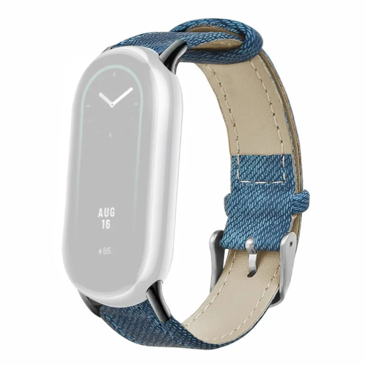 Für Xiaomi Mi Band 9 NFC / Mi Band 9 / Smart Band 8 NFC / Smart Band 8 Armband Jeans-Textur Rindsleder-Armband - Blau