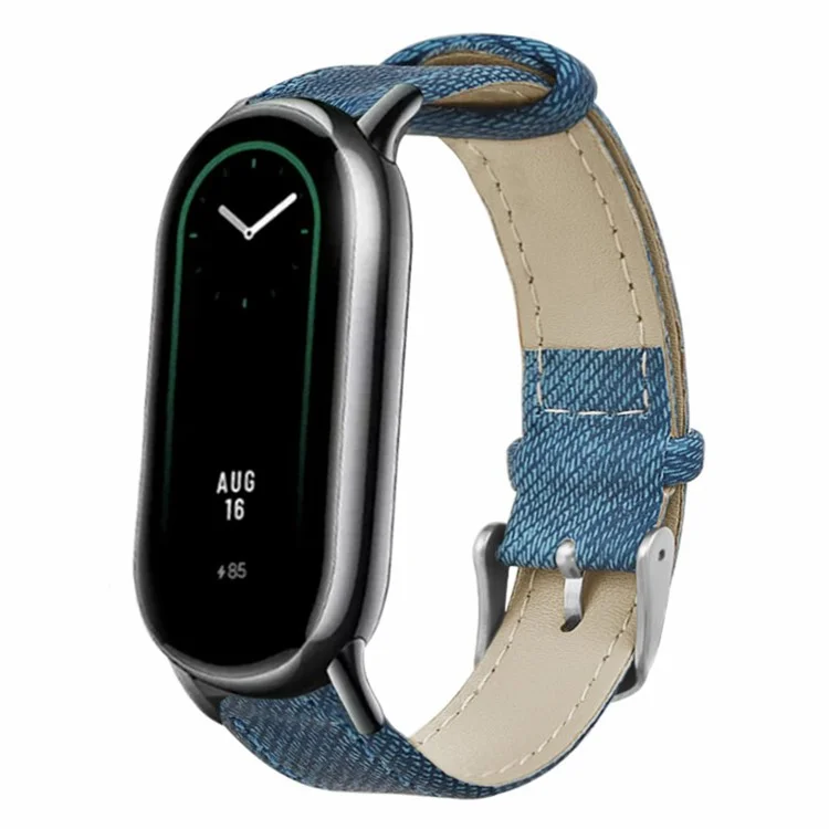 Für Xiaomi Mi Band 9 NFC / Mi Band 9 / Smart Band 8 NFC / Smart Band 8 Armband Jeans-Textur Rindsleder-Armband - Blau