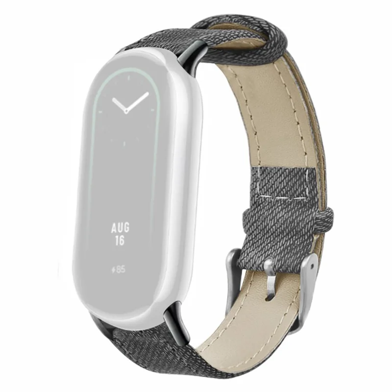 Correa de cuero de vacuno textura denim para Xiaomi Smart Band 9 NFC / 9 / 8 NFC / 8 - Gris