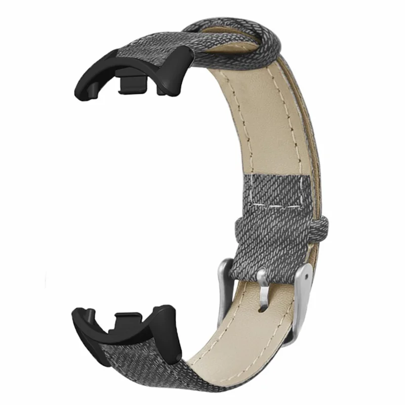 Correa de cuero de vacuno textura denim para Xiaomi Smart Band 9 NFC / 9 / 8 NFC / 8 - Gris