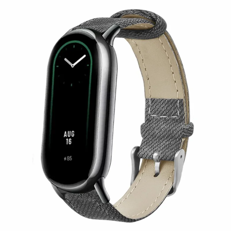 Correa de cuero de vacuno textura denim para Xiaomi Smart Band 9 NFC / 9 / 8 NFC / 8 - Gris