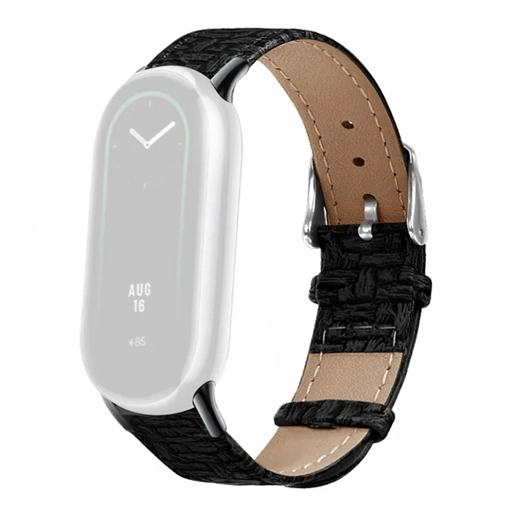 Für Xiaomi Mi Band 9 NFC / Mi Band 9 / Smart Band 8 NFC / Smart Band 8 Armband Gewebte Textur Rindsleder-Armband - Schwarz