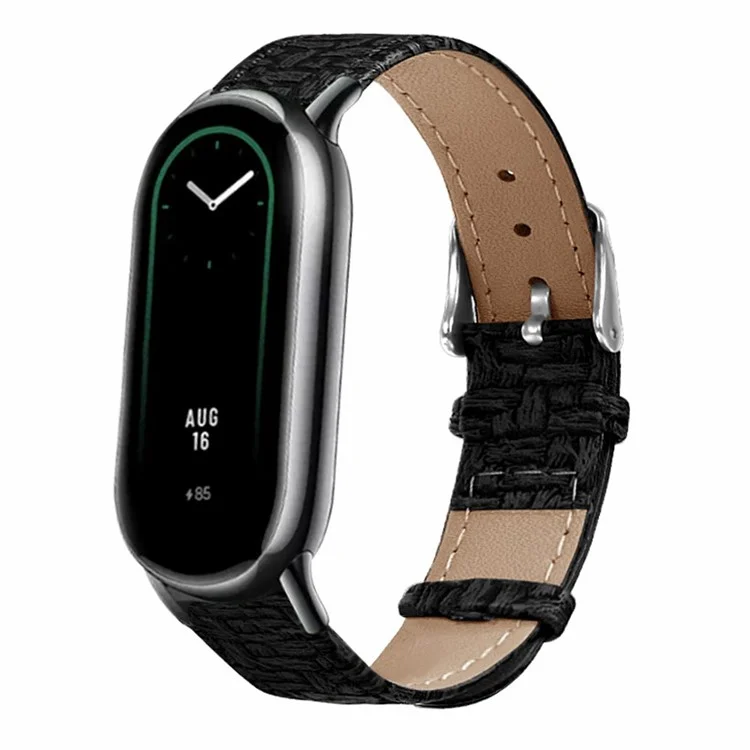 Für Xiaomi Mi Band 9 NFC / Mi Band 9 / Smart Band 8 NFC / Smart Band 8 Armband Gewebte Textur Rindsleder-Armband - Schwarz