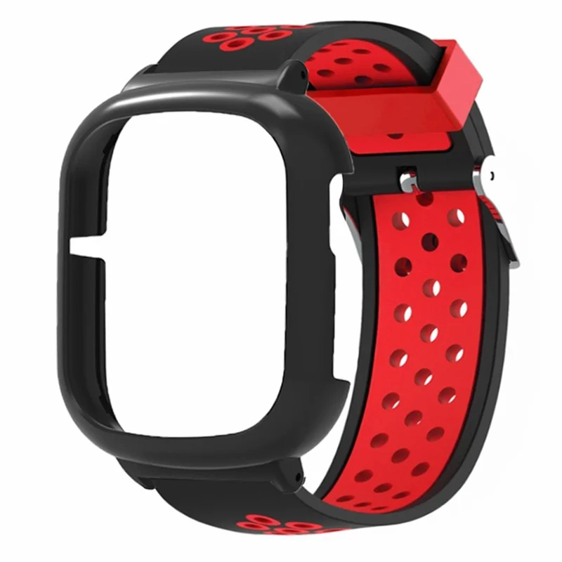 Ремешок для часов For Honor Watch 4 с двухцветным силиконовым ремешком и чехлом для часов - черный+красный