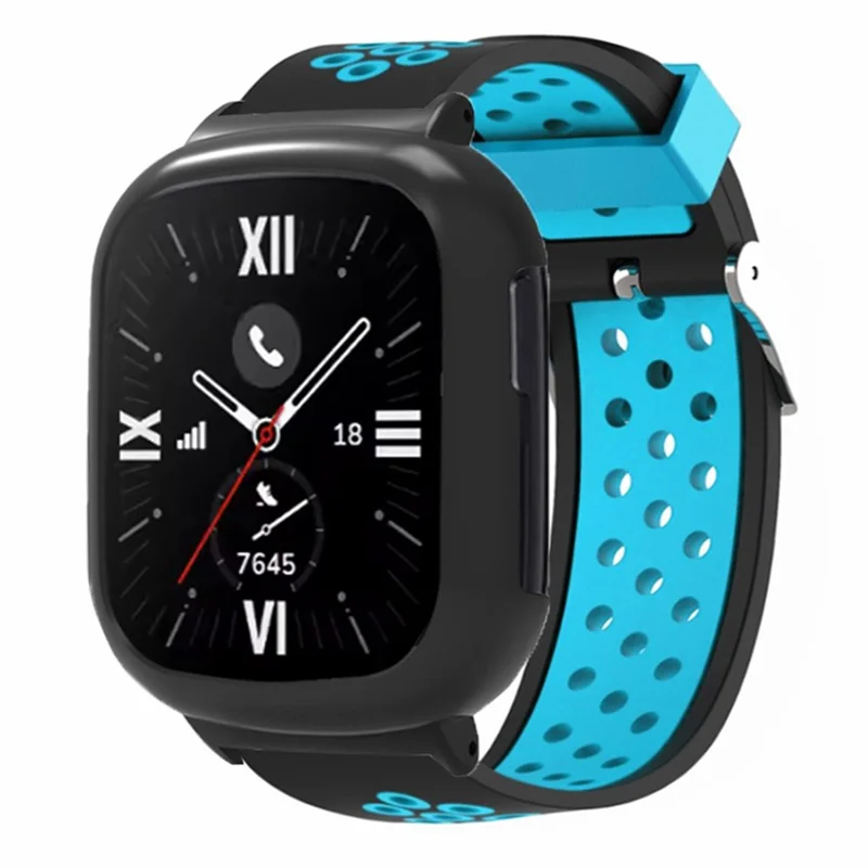 For Honor Watch 4 Adjustable Strap Dual Color Silicone Band with Watch Case - Black+Blue
