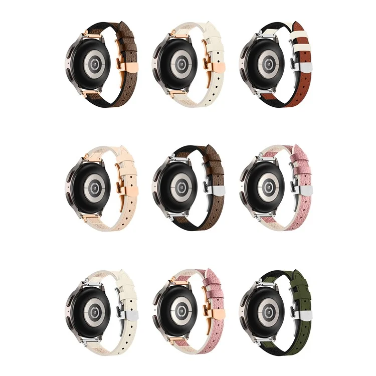 For Samsung Galaxy Watch6 / Garmin Venu Sq / Huami Amazfit Bip Silicone+Genuine Leather Band 20mm Watch Strap - Brown / Rose Gold Buckle