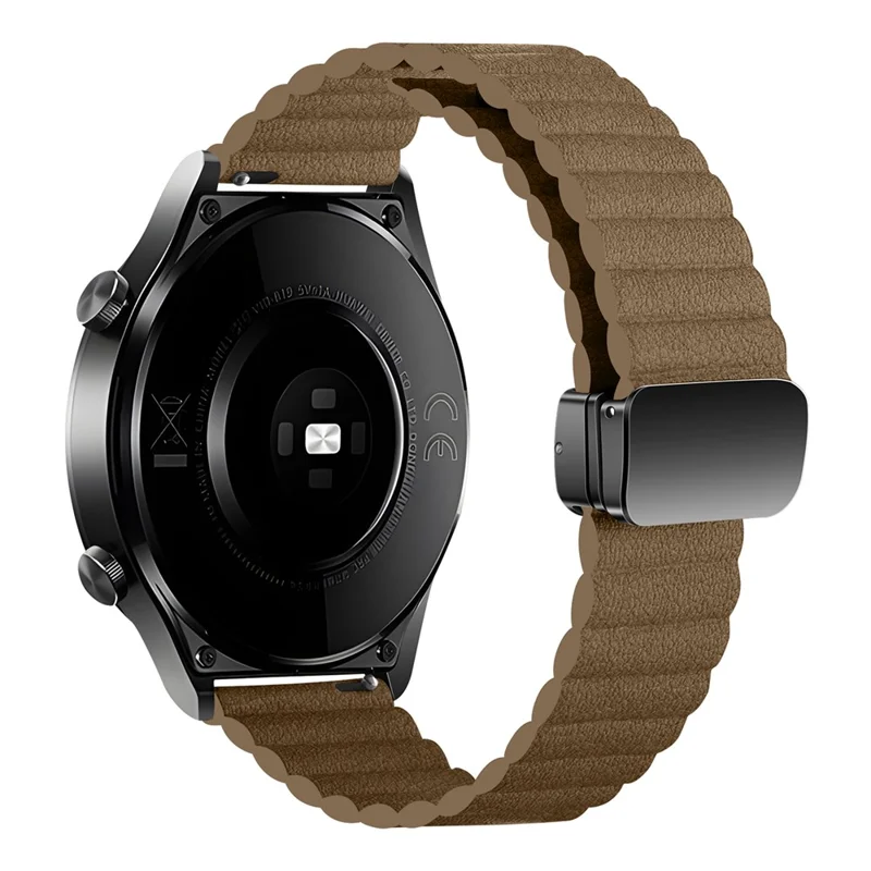 For Samsung Gear S3 Classic / Garmin Vivoactive 4 Magnetic Watch Band 22mm Leather Strap - Brown
