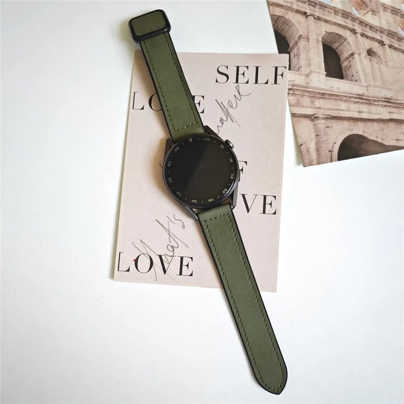 For Samsung Galaxy Watch6 / Garmin Venu Sq 2 Watch Band 20mm PU Leather+Silicone Strap - Green
