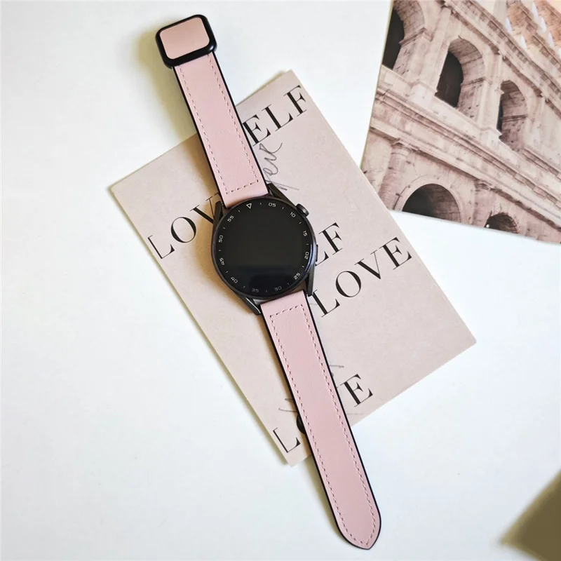 For Samsung Galaxy Watch6 / Garmin Venu Sq 2 Watch Band 20mm PU Leather+Silicone Strap - Pink