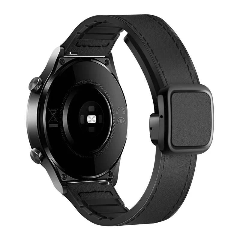 For Samsung Galaxy Watch6 / Garmin Venu Sq 2 Watch Band 20mm PU Leather+Silicone Strap - Black