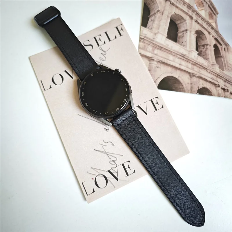 For Samsung Galaxy Watch6 / Garmin Venu Sq 2 Watch Band 20mm PU Leather+Silicone Strap - Black