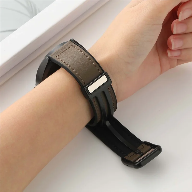 For Samsung Galaxy Watch6 / Garmin Venu Sq 2 Watch Band 20mm PU Leather+Silicone Strap - Black