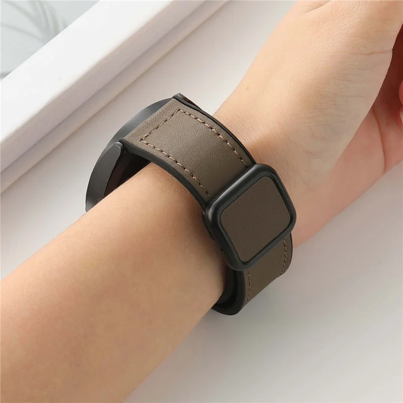 For Samsung Galaxy Watch6 / Garmin Venu Sq 2 Watch Band 20mm PU Leather+Silicone Strap - Black