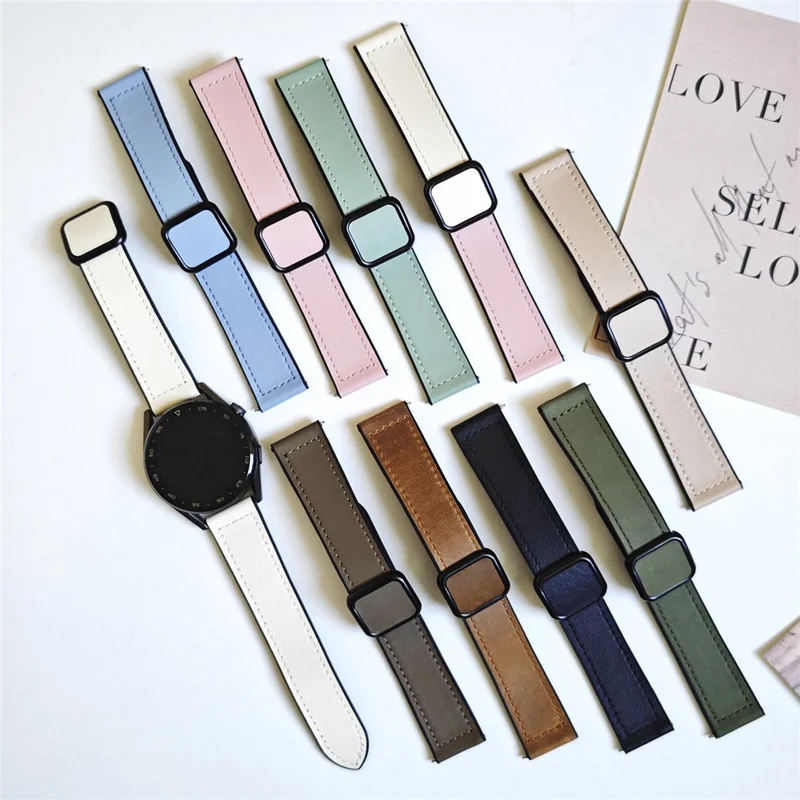 For Samsung Galaxy Watch6 / Garmin Venu Sq 2 Watch Band 20mm PU Leather+Silicone Strap - Black