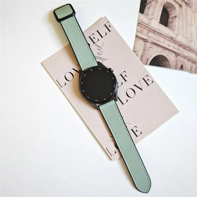 For Samsung Galaxy Watch6 / Garmin Venu Sq 2 Watch Band 20mm PU Leather+Silicone Strap - Light Green