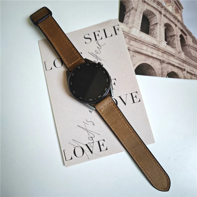Für Samsung Gear S3 Classic / Garmin Vivoactive 4 Magnetisches Band 22mm Lederbeschichtetes Silikonuhrenarmband - Dunkelbraun