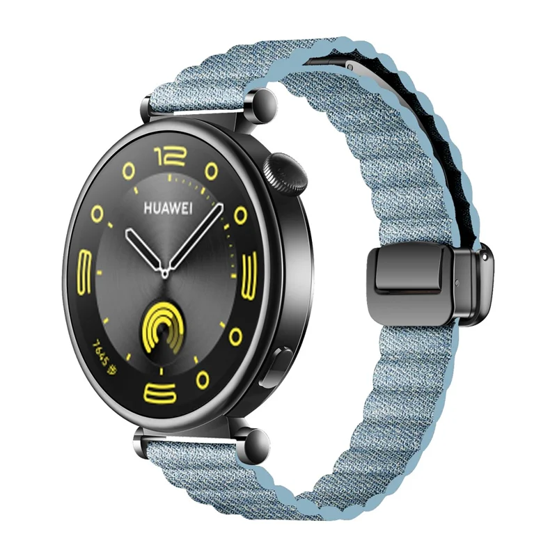 18mm Universal Watch Band Genuine Cow Leather Coated Silicone Magnetic Strap Replacement - Denim Blue