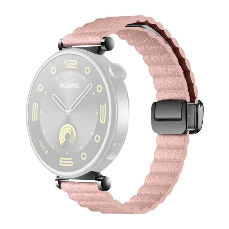 Bracelet de montre universel de 18 mm en véritable cuir de vache enduit de silicone magnétique de rechange - Rose