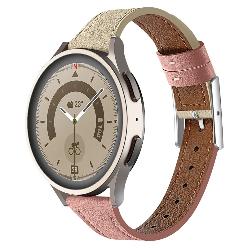 20mm Universal Smart Watch Band Genuine Cow Leather Strap Replacement - Dark Pink+Beige