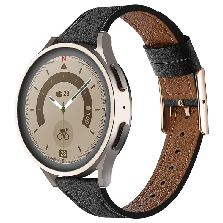 Banda de reloj universal de 22 mm Correa de cuero de vaca genuino de repuesto - Negro