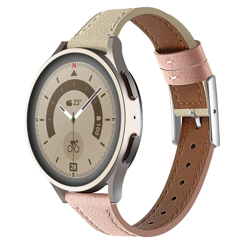 22mm Universal Wrist Watch Band Genuine Cow Leather Strap Replacement - Light Pink+Beige