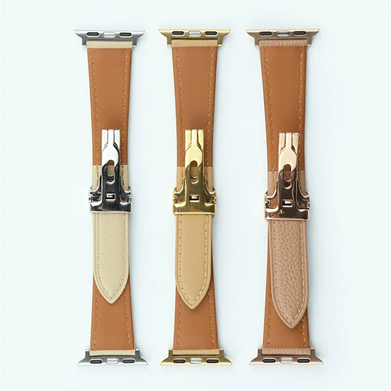For Apple Watch Ultra 3 2 1 49mm / Series 11 10 46mm / 9 8 7 45mm / SE3 SE2 SE 6 5 4 44mm / 3 2 1 42mm Replacement Band Leather Watch Strap - Milk Tea