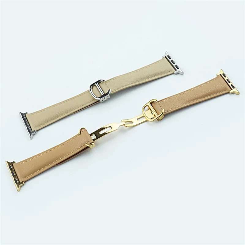 For Apple Watch Ultra 3 2 1 49mm / Series 11 10 46mm / 9 8 7 45mm / SE3 SE2 SE 6 5 4 44mm / 3 2 1 42mm Replacement Band Leather Watch Strap - Milk Tea